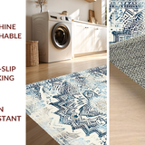 Ultra Soft Area Rug, Non Slip, Stain Resistant, Washable Area Rugs for Living Room, Bedroom, Elegant Off White Lace Motif(Blue)