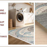 Ultra Soft Area Rug, Non Slip, Stain Resistant, Washable Area Rugs for Living Room, Bedroom, Damask Grey and Teal Office Stain-Resistant Carpet(Beige)