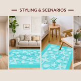 Ultra Soft Area Rug, Non Slip, Stain Resistant, Washable Area Rugs for Living Room, Bedroom, Teal Seashell Intricate Design(Blue)