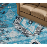 Ultra Soft Area Rug, Non Slip, Stain Resistant, Washable Area Rugs for Living Room, Bedroom, Elegant Distressed Floral Motif(Blue)