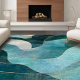 Ultra Soft Area Rug, Non Slip, Stain Resistant, Washable Area Rugs for Living Room, Bedroom, Tidal Mosaic Rug with Modern Coastal Geometry and Flowing Seafoam Patterns(Blue)
