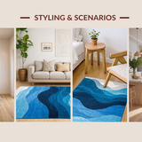 Ultra Soft Area Rug, Non Slip, Stain Resistant, Washable Area Rugs for Living Room, Bedroom, Serene Gradient Wave Motif(Blue)
