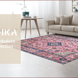 Ultra Soft Area Rug, Non Slip, Stain Resistant, Washable Area Rugs for Living Room, Bedroom, Vintage Floral Medallion Elegance(Pink)