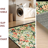 Ultra Soft Area Rug, Non Slip, Stain Resistant, Washable Area Rugs for Living Room, Bedroom, Artistic Green Floral Interpretation(Beige)