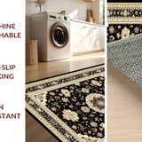 Ultra Soft Area Rug, Non Slip, Stain Resistant, Washable Area Rugs for Living Room, Bedroom, Chic Black Beige Floral Harmony(Black)