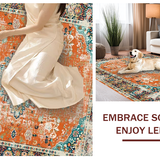 Ultra Soft Area Rug, Non Slip, Stain Resistant, Washable Area Rugs for Living Room, Bedroom, Elegant Distressed Botanical Design(Orange)