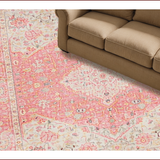 Ultra Soft Area Rug, Non Slip, Stain Resistant, Washable Area Rugs for Living Room, Bedroom, Soft Retro Botanical Motif(Pink)