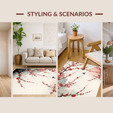 Ultra Soft Area Rug, Non Slip, Stain Resistant, Washable Area Rugs for Living Room, Bedroom, Elegant Japanese Floral Cascade(Red)