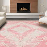 Ultra Soft Area Rug, Non Slip, Stain Resistant, Washable Area Rugs for Living Room, Bedroom, Chic Distressed Geometric Style(Pink)