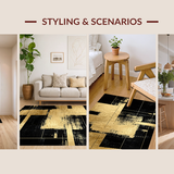Ultra Soft Area Rug, Non Slip, Stain Resistant, Washable Area Rugs for Living Room, Bedroom, Rustic Monochrome Dynamic Shapes(Gold)