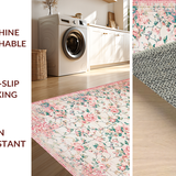 Ultra Soft Area Rug, Non Slip, Stain Resistant, Washable Area Rugs for Living Room, Bedroom, Sophisticated Distressed Floral Design(Ivory)