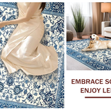 Ultra Soft Area Rug, Non Slip, Stain Resistant, Washable Area Rugs for Living Room, Bedroom, Light Grey Coastal Floral Motif(Blue)