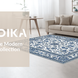 Ultra Soft Area Rug, Non Slip, Stain Resistant, Washable Area Rugs for Living Room, Bedroom, Artistic Light Grey Scroll Elements(Blue)