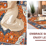 Ultra Soft Area Rug, Non Slip, Stain Resistant, Washable Area Rugs for Living Room, Bedroom, Cheerful Multi-Tonal Floral Element(Orange)