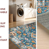 Ultra Soft Area Rug, Non Slip, Stain Resistant, Washable Area Rugs for Living Room, Bedroom, Rustic Tribal Tiled Pattern(Blue)