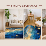 Ultra Soft Area Rug, Non Slip, Stain Resistant, Washable Area Rugs for Living Room, Bedroom, Celestial Fade Rug with Blue Gold Gradients and Polygonal Forms(Blue)