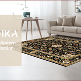 Ultra Soft Area Rug, Non Slip, Stain Resistant, Washable Area Rugs for Living Room, Bedroom, Elegant Earthy Botanical Motif(Black)