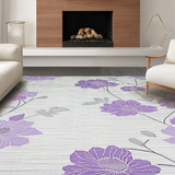Ultra Soft Area Rug, Non Slip, Stain Resistant, Washable Area Rugs for Living Room, Bedroom, Sophisticated Grey Floral Elegance(Purple)