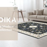 Ultra Soft Area Rug, Non Slip, Stain Resistant, Washable Area Rugs for Living Room, Bedroom, Striking Vintage Ethnic Accents(Black)