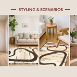 Ultra Soft Area Rug, Non Slip, Stain Resistant, Washable Area Rugs for Living Room, Bedroom, Vibrant Boho Wildlife Illustration(Beige)