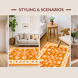 Ultra Soft Area Rug, Non Slip, Stain Resistant, Washable Area Rugs for Living Room, Bedroom, Cheerful Modern Botanical Design(Orange)