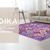 Ultra Soft Area Rug, Non Slip, Stain Resistant, Washable Area Rugs for Living Room, Bedroom, Contemporary Colorful Symmetrical Shapes(Purple)
