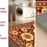 Ultra Soft Area Rug, Non Slip, Stain Resistant, Washable Area Rugs for Living Room, Bedroom, Warm Red Floral Harmony Style(Red)
