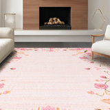 Ultra Soft Area Rug, Non Slip, Stain Resistant, Washable Area Rugs for Living Room, Bedroom, Vibrant Tropical Botanical Motif(Pink)