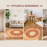 Ultra Soft Area Rug, Non Slip, Stain Resistant, Washable Area Rugs for Living Room, Bedroom, Abstract Sun and Moon Motif(Orange)