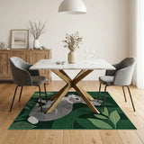 Whimsical Gray Bunny in Lush Green Leaves Area Rug