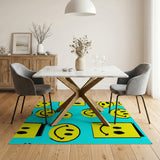 Playful Yellow Smiley Faces Teal Area Rug