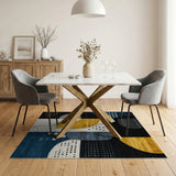 Modern Geometric Navy Gold Abstract Area Rug