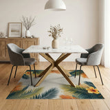 Coastal Palm Leaf Hibiscus Tropical Rug