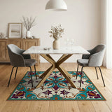 Ornate Teal Purple Traditional Persian Rug