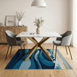 Blue and Teal Cascading Ocean Waves Blue Teal Area Rug