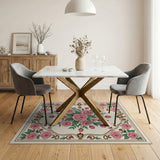 Pink Roses Ornate Floral Vintage Area Rug
