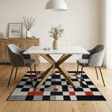 Modern Geometric Abstract Area Rug Black White Red