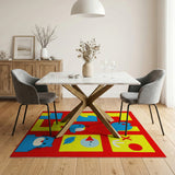 Playful Kids Cartoon Rug with Blue Birds Cat