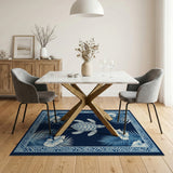 Navy Sea Turtle Hibiscus Palm Area Rug