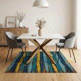 Distressed Teal Blue Striped Vintage Area Rug