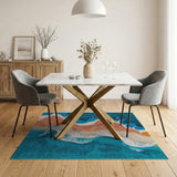 Teal Ocean Waves Sandy Beach Fish Area Rug