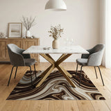 Fluid Brown Tan Swirl Abstract Area Rug