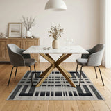 Black and White Geometric Grid Black White Area Rug