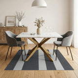 Textured Gray White Striped Area Rug