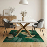 Emerald Green Gold Leaf Geometric Area Rug