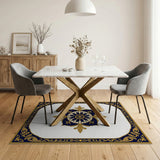 Blue and Teal Ornate Navy Blue and Gold Medallion Area Rug