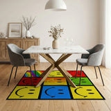Colorful Smiley Faces Grid Area Rug