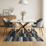 Black and White Black White Geometric Patchwork Woven Rug