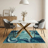 Octopus Tentacles Blue Teal Vintage Area Rug