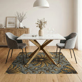 Ornate Gold Lotus Floral Grey Area Rug